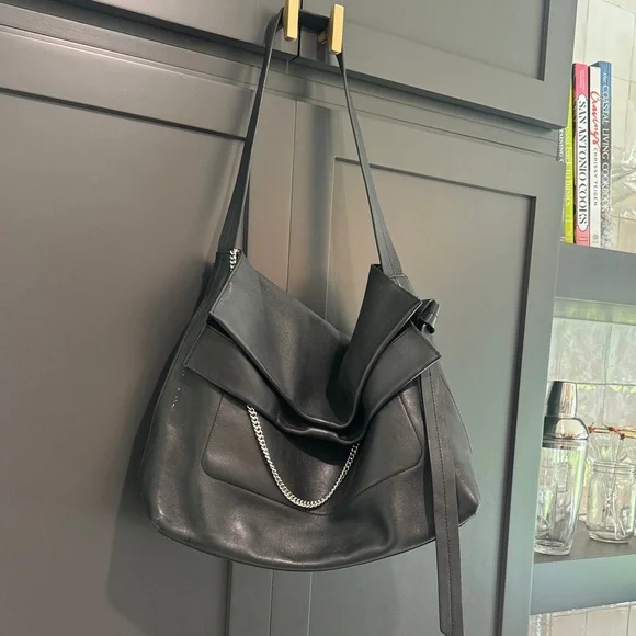 All Saints Black Leather Shoulder Bag - Picture 1 of 3